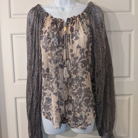 Free People Hendrix Mixed Print Floral Puff Sleeve Blouse - Picture 4 of 4